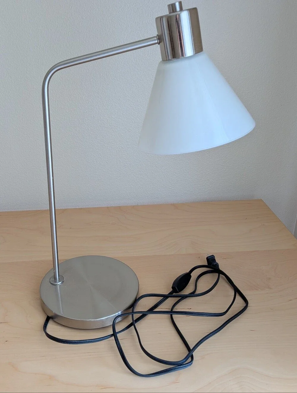 Modern Brushed Metal Desk Lamp with White Glass Shade